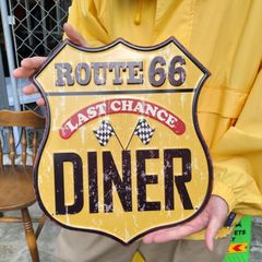 アメリカンダイカットエンボスサイン◆ROUTE66/ルート66◆ダイナー　ブリキ看板　ガレージ