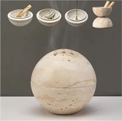 NGEパロサント 受け皿 香炉 おしゃれ 天然大理石 トラバーチン ホワイトセージ 浄化用 蓋付き 灰がこぼれない 耐熱 アロマ・コーン・線香に対応 お香立て Palo Santo Holder 手入れ簡単 侘び寂び風 北欧 リラックス 癒