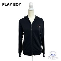 ☆美品☆ PLAY BOY プレイボーイ ジップアップパーカー 長袖 胸元ロゴ ワンポイント カジュアル レディース ブラック F v-68 送料無料