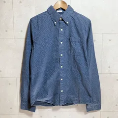 Abercrombie&Fitch アバクロンビーアンドフィッチ 総柄 シャツ ボタンダウン 長袖 バイクトップス ロゴ 刺繍 M ネイビー メンズ SG246-20