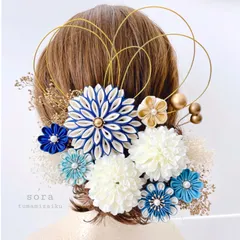 つまみ細工髪飾り【ブルー×青】成人式　和装　着物　七五三　結婚式　卒業式