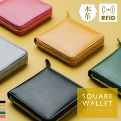MURA 	ラウンドファスナー ゴートレザー スキミング防止 スクエア 二つ折り財布 (st-w1090)