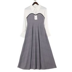 【新品 未使用】 GRL グレイル 通年★ ヘリンボーン シャツ ドッキング ワンピース Sz.L レディース