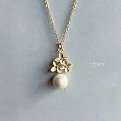 ◆ 179 トリプル フラワー コットンパール ネックレス 50cm K16GP マット ゴールド アクセサリー ◆　再販 定番 人気 大人 上品 きれいめ シンプル 大ぶり
