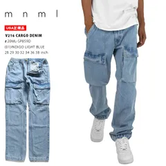 mnml カーゴパンツ デニム メンズ 春夏秋冬用 インディゴライトブルー 大きいサイズ ミニマル ジーンズ ゆったり 太め パンツ カーゴ ポケット ジーパン Gパン 無地 b系 ヒップホップ ファッション ストリート系 ハイ 20ML-SP859D