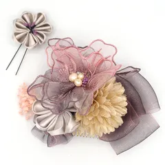 髪飾り ２点セット 京都 西陣 和小物 京あそび MIYAKO ASOBI ピンク 成人式 花 浴衣 着物 振袖 袴 七五三 子供 結婚式お呼ばれ 卒業式 入学式 髪留め コーム 日本製 和風 送料無料 W 95 CM-T7-0750 w784　Si