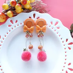 🎃【匿名配送】【ピアス or イヤリング 変更可】【＊2493 コロコロミニカボチャ&レッド モコモコピアス・イヤリング】 2点目より割引  ハンドメイドピアス　ハンドメイドイヤリング 揺れるピアス 揺れるイヤリング