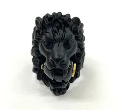 【鑑定済み】 GUCCI グッチ ミケーレ期 ライオンヘッド インターロッキングGロゴ リング 13号 メタル ブラック × ゴールド イタリア製