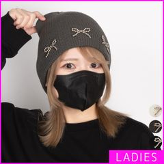 【新品・未使用】 ビーニー レディース リボン 韓国 ニット ビジュー 可愛い おしゃれ ワッチキャップ ニットキャップ 小顔効果 大人 カジュアル 10代 20代 ニット帽 帽子 ぼうし ボウシ ハット 即購入可 グレー 灰色 STY-65813-CP