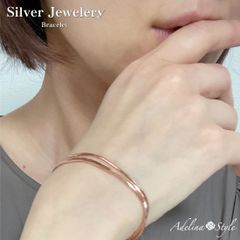 【ブレスレット 色：ピンクゴールド】Adelina Style (アデリナスタイル) ブレスレット レディース 3連 スネークチェーン スターリングシルバー (タイプA ピンクゴールド) プレゼント