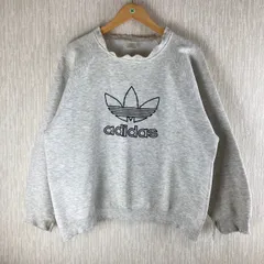 90s カナダ製　old adidas アディダス スウェット トレーナー デカロゴ ロゴ刺繍 トレフォイルロゴ グレー Lサイズ メンズ 古着 ストリート