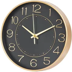 【即日発送】直径25cm 静音 自動受信 黒 アナログ 電波時計 夜間秒針停止 掛け時計 機能付き… HZDHCLH