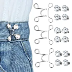 【人気商品】調節可能 交換用 ゆるゆるのジーンズ/ズボン/スカート/Tシャツ/パーカーなどを調節する取り外し可能ボタン ウエストバックル 縫い目ない (ホワイト、ラインストーン） リベット付き 調整 YFFSFDC【ウエスト調整ボタン27mm3セット】ジーンズ