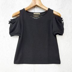 MAJESTIC LEGON マジェスティックレゴン 肩開き リボン プルオーバー パール ビジュー ガーリー ブラック Sサイズ ◎＿□〇