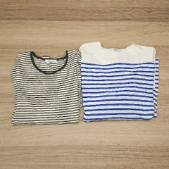 ◇ 《 Discoat ディスコート まとめ2点セット サイズF ボーダー柄 明るい 厚手 ブランドタグ付き Tシャツ レディース 》 E  【1305180016599】