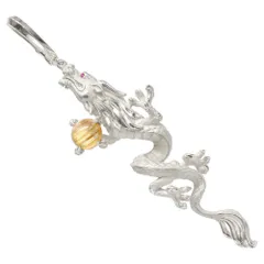 ペンダントトップ メンズ K18WG 18金 ホワイトゴールド 喜平用 メンズペンダントトップ 龍 ドラゴン ルチルクォーツ ルビー ペンダントヘッド 喜平トップ ネックレスヘッド 艶消し 刻印入り 鑑別書付き【アクセサリーマート/メルカリShops店】