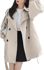 WEARBIE ウェアビー ボリュームスリーブ ショート トレンチ コート ジャケット スプリングコート レディース春コート ビックシルエット カジュアルコーデ ガーリー キャンディスリーブ オーバーサイズ Aライン(アイボリー,  M)