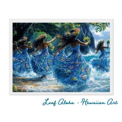 ハワイアンアート 額付き A4｜楽園に舞うフラの精霊たち No.39 Leaf Aloha
