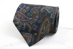 レノマ ブランド ネクタイ 総柄 ペイズリー 幾何学模様 シルク メンズ ネイビー renoma 【中古】
