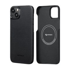 PITAKA iPhone 15 Pro max ケース アラミド繊維 MagSafe対応 超薄型 超軽量 カーボンスタイル ワイヤレス充電 ミニマリスト シンプルデザイン (600D ブラック/グレーツイルパターン)