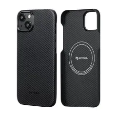 PITAKA iPhone 15 Pro max ケース アラミド繊維 MagSafe対応 超薄型 超軽量 カーボンスタイル ワイヤレス充電 ミニマリスト シンプルデザイン (600D ブラック/グレーツイルパターン)