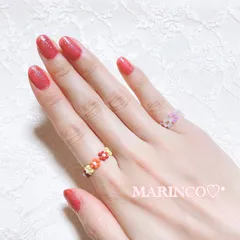 赤 オレンジ 黄色 お花 フラワービーズリング／暖色MIX(NO.335)