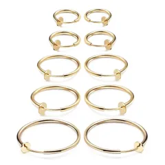 【特売】ALOHAMONI (アロハモニ) フェイクピアス イヤーカフ フープピアス イヤリング 両耳 5ペア 10個セット ゴールド シルバー ブラック フープ リング ノンホール レディース メンズ ユニセックス 挟むだけ 簡単 装着 (ゴールド)