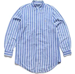 90s ラルフローレン ストライプ ボタンダウン オックスフォード コットンシャツ サックス×白 15.5-34★オールド オーバーサイズ