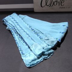 ［socks31］7分丈ブルー花柄ストライプ・レギンス・スパッツ M～L