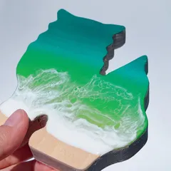 波レジンOKINAWAシーサー♡インパクトばっちり♡（緑／向かって右側／１体）