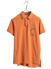【お得なクーポン配布中!】 00s ポロ ラルフローレン 鹿の子 半袖 ポロシャツ メンズ M 古着 オールド 半袖シャツ ステンシル バックプリント シンプル 細身 オレンジ