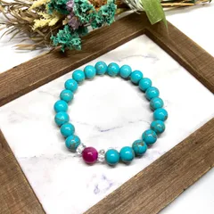 ピンクタイガーアイ&ターコイズ ブレスレット パワーストーン / 虎目石 メンズ レディース 男性 女性 金運 仕事運 恋愛運 お守り ハンドメイド ★