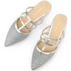 Allegra K ミュール フラットシューズ Tストラップ ポインテッドトゥ ローヒール レディース シルバー 24.0cm