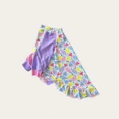 犬服　5L胴回85　COOLストレッチ　パステルフルーツ×PK＆LV袖　八分袖　ワンピ風