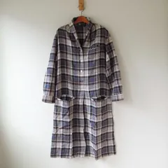 ジャーナルスタンダード ワンピ ショールカラー 茶、ネイビー系のチェック柄（w-0461）