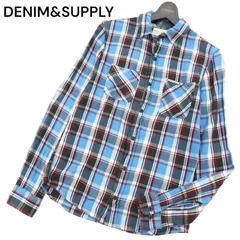 DENIM&SUPPLY ラルフローレン 通年 ロゴタグ★ 長袖 ワーク チェック ネル シャツ Sz.XS　メンズ 水色 青系
