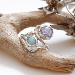 ～癒しの調べ～　タンザナイトとラリマーのデザインリング　9.5号　天然石アクセサリー　一点物　macari