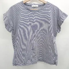 ◇ ⊂ ユナイテッドアローズ ボーダー柄 半袖 クルーネックフリルカットソー サイズ表記なし ネイビー系 レディース E  【1508060026439】