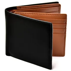 新品 [ルスリール] 二つ折り 財布 本革 大容量 カード 18枚収納 新設計のボックス型小銭入れ メンズ (ブラック×ブラウン)