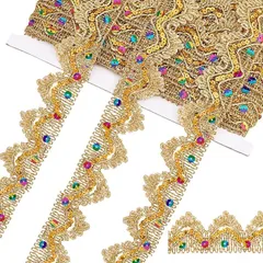 PH PandaHall 手芸ブレード キラキラリボン 長さ約9m 幅38mm スパンコール付きリボン アクセサリーパーツ ゴールド 縫製装飾 手芸材料 cos服 ハンドメイド カバン 高級 飾りアクセサリーおしゃれ 華麗 ホーム( ゴールド)