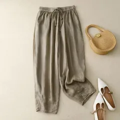 テーパードパンツ レディース 綿麻 リネン ガウチョパンツ ワイドパンツ ウエストゴム ロング丈 ロングパンツ ズボン パンツ 薄手 透ける 夏 ゆったり おしゃれ 無地 着痩せ 体型カバー 通勤 通学 guyan49☆DZ10