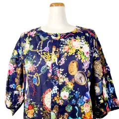 春物入荷！！ 鴨居羊子 TUNIC　７分袖ワンピース　80綿ローンジュエリーエンジェル　濃紺色　46133