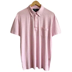 Ralph Lauren ラルフローレン ギンガムチェック ボタンダウンシャツ ポロシャツ 半袖 胸ポケット付き ピンク×白 Lサイズ No.Y611