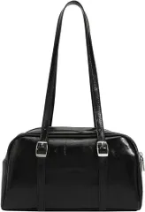 Lapimou 横長バッグ ボストンバッグ ハンドバッグ 肩掛けバッグ ショルダーバッグ ワンショルダーバッグ レディース 斜めがけ シルバー a4 大きめ 大容量 人気 トレンド おしゃれ かわいい パーティ(ブラック)