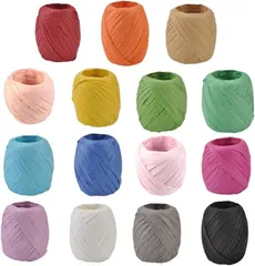 Golspia リボン ラッピング 紙紐 包装用リボン ラフィアリボン 15色 セット(マルチx)