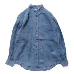 90's ギャップ GAP 100% リネン シャツ 長袖 (M) 青灰系 無地 00年代 旧タグ オールド 白タグ アメリカ古着 USED  ビンテージ ヴィンテージ
