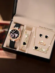 腕時計 レディース セット 6点セット レディース腕時計 ファッション高級 フラワー デジタル文字盤クォーツ、ミニマリスト ラブ ブレスレット、ネックレス、ピアス、リング ジュエリーセット、パーティー、休日、誕生日