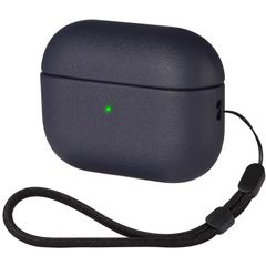 【在庫処分】防塵 カバー 傷防止 耐衝撃 全面保護ケース LEDライトが見える レザーテクスチャ TPU ハード ワイヤレス充電対応 ケース ケース ケース エアーポッズプロ2 リストストラップ付き 第2世代 Pro AirPods (ブルー) AirPods