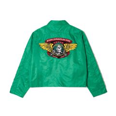 JESUS SKULL EMBROIDERY NYLON HARRINGTON JACKET - GREEN 刺繍 コーチジャケット ナイロンジャケット グリーン