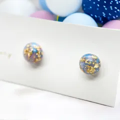 ＊260 ラウンド　小ぶり　ブルー×ピンク　レジン　ピアス/イヤリング　ハンドメイド
